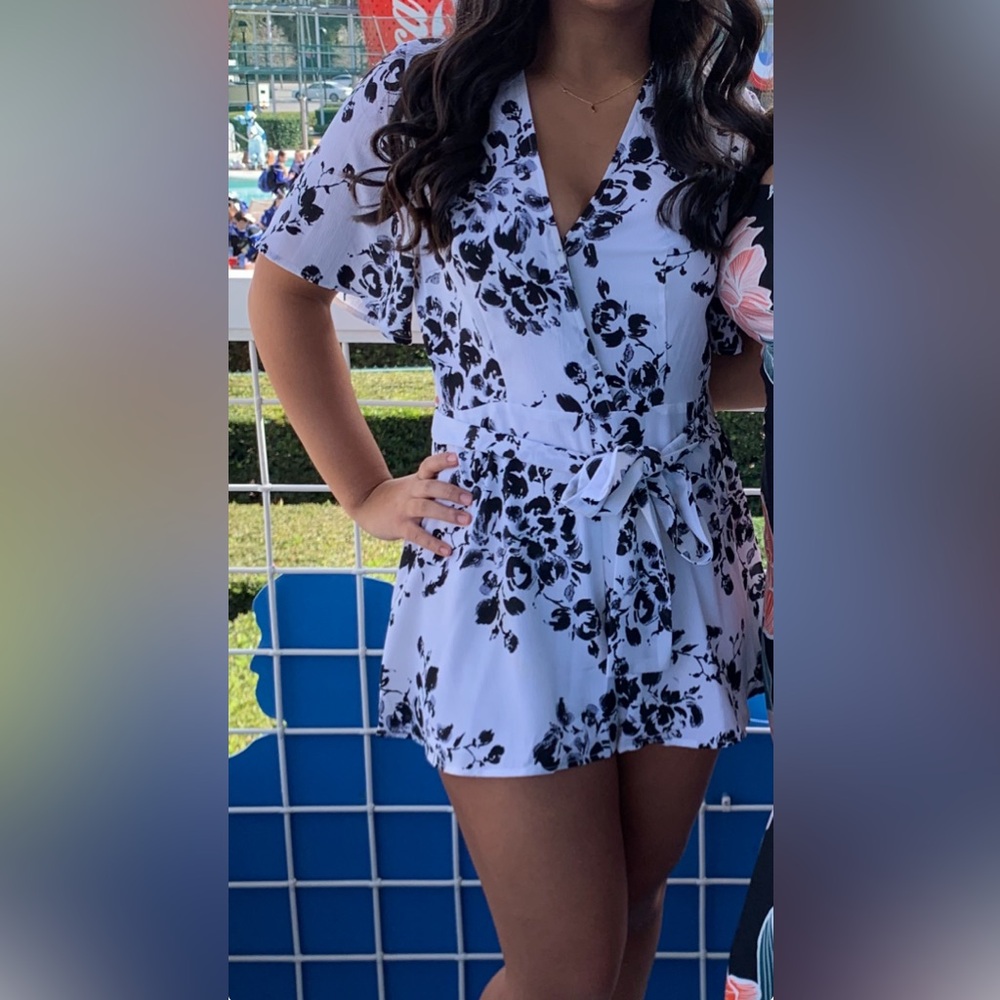 Johnny Becca Navy and White floral romper with belt